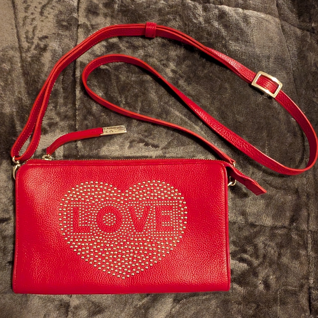 Brighton Love Stud Crossbody Or Clutch Red Leather In Excellent Condition?